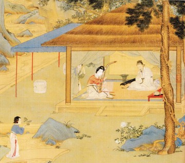 パビリオンの古い中国のインクの孔侯奏者 Oil Paintings
